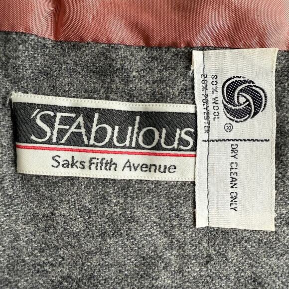 Vintage Saks Fifth Avenue Gray Wool Blazer Jacket One Button Front, Size Medium - Picture 3 of 11